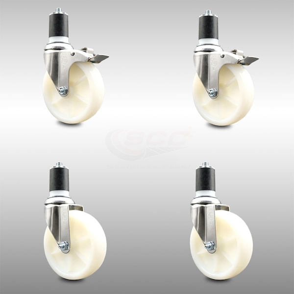 Service Caster 5 Inch 316SS Nylon Swivel 1-7/8 Inch Expanding Stem Caster Lock Brake SCC, 2PK SCC-SS316TTLEX20S514-NYS-2-S-2-178 - main